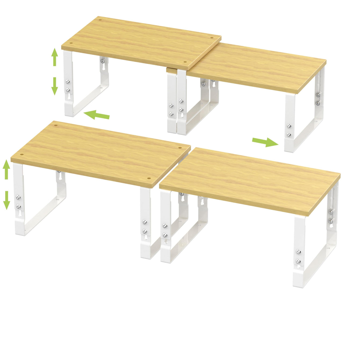 Adjustable Storage Shelves for Kitchen Cabinet Organization - Set of 2 Stackable Metal & Solid Wood Racks, Space-Saving Design for Countertop/Pantry/Garage, Easy Assembly(1 Pack/Medium/White)