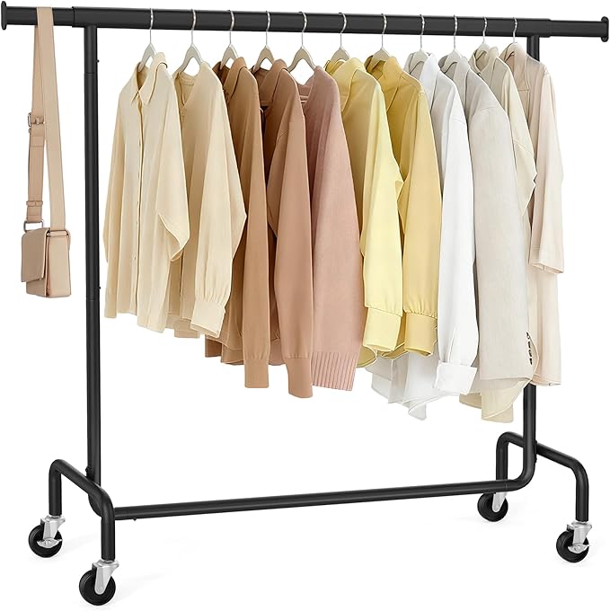 SONGMICS Clothes Rack with Wheels, Heavy-Duty Garment Rack with Extendable Hanging Rod, 286.6 lb Load Capacity, 17.7 x (43.3-59.1) x 64.1 Inches, Chrome-Plated, Matte Black UHSR011B01
