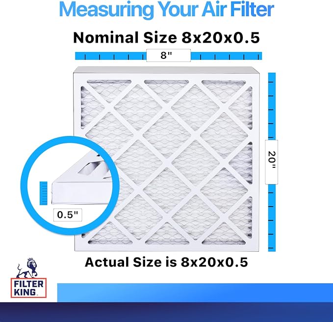 Filter King 8x20x0.5 Air Filter | 4-PACK | MERV 8 HVAC Pleated A/C Furnace