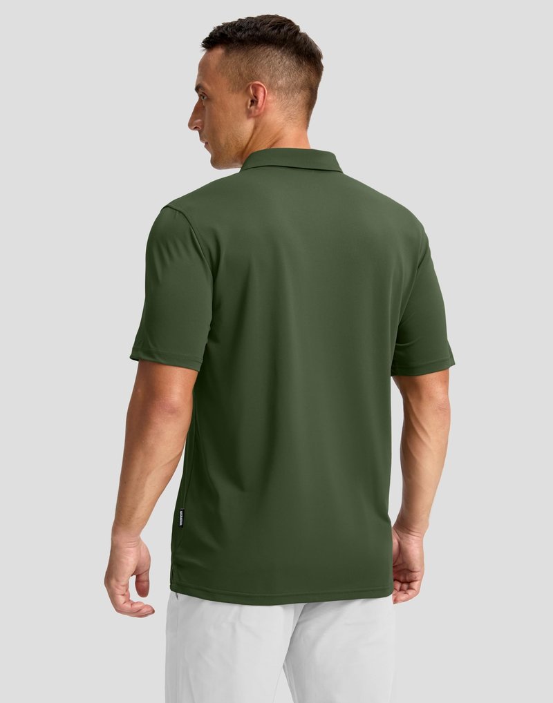 Men's Golf Shirts Dry Fit Moisture Wicking Performance Short Sleeve Collared Polo Shirts for Casual Tennis Bussiness (Dark Green Stripe, M)