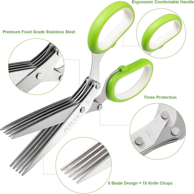 JYTUUL 5 Blades Herb Scissors, Stainless Steel Multipurpose Kitchen Shears
