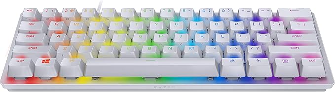 Razer Huntsman Mini 60 Percent Wired Optical Clicky Switch Gaming Keyboard with Chroma RGB Backlighting, PBT Keycaps, Mechanical Keyboards for PC Gaming Computer, Mercury White (Renewed)