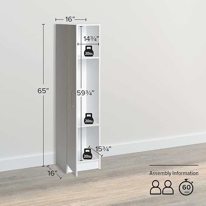 Prepac Elite 65 in. Engineered Wood Narrow Storage Cabinet in White