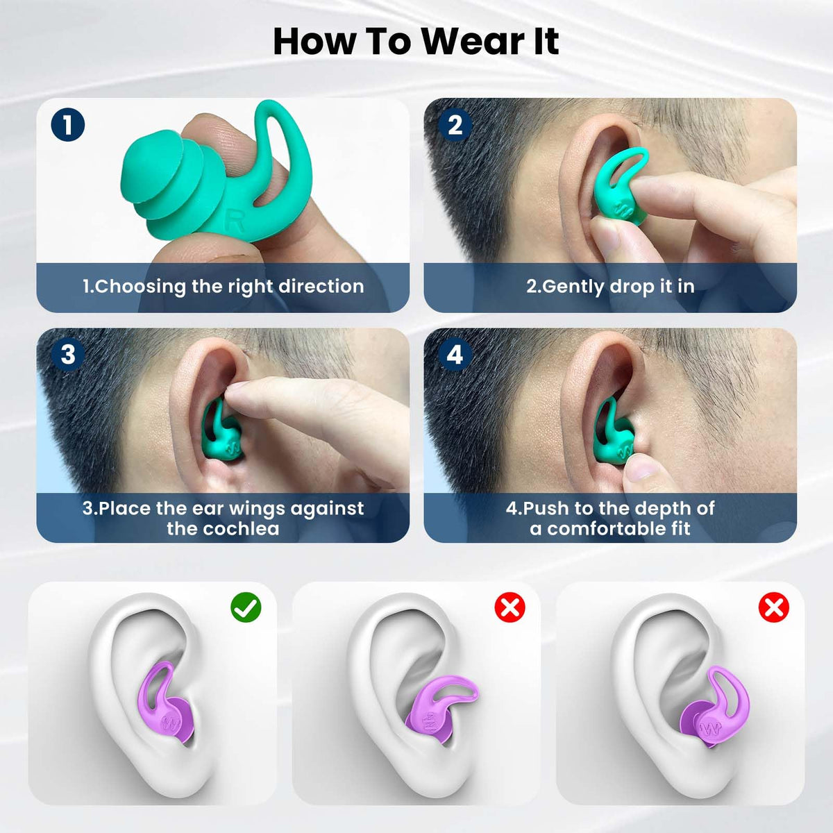 Waterproof Ear Plugs for Swimming Adults - 4 Pairs Reusable Silicone Ear Plugs for Women & Men, Keep Ear Water Out Swimming, Showering, Bathing, Surfing, Water Sports