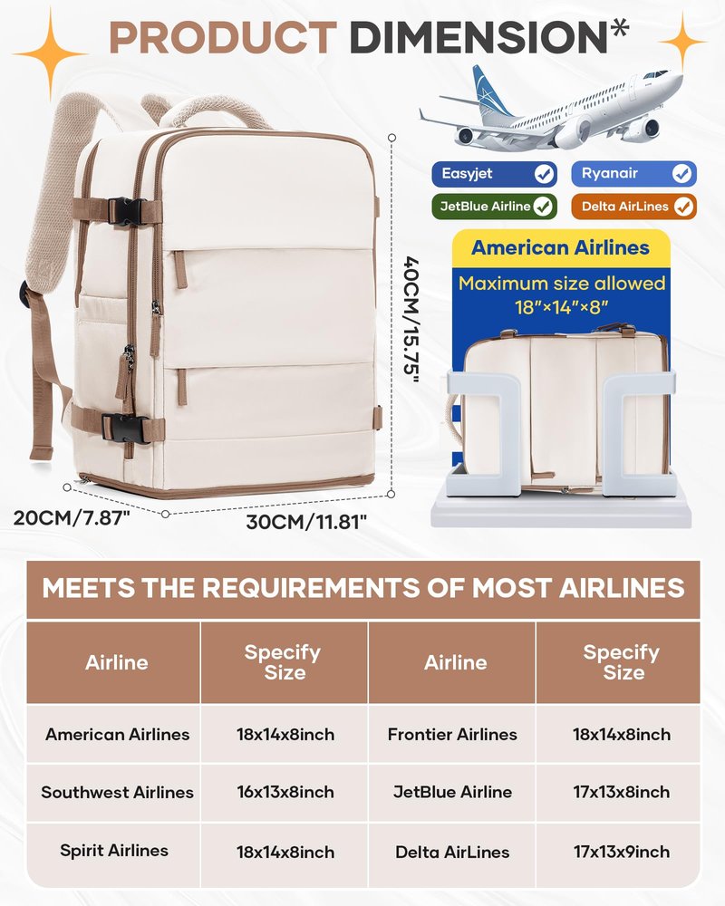 coofay Travel Backpack Carry on Flight Approved Mochila De Viaje Personal Item Backpack for Airlines Frontier Airlines Personal Item Bag Large Backpacks for Travel Backpacks for Men Women