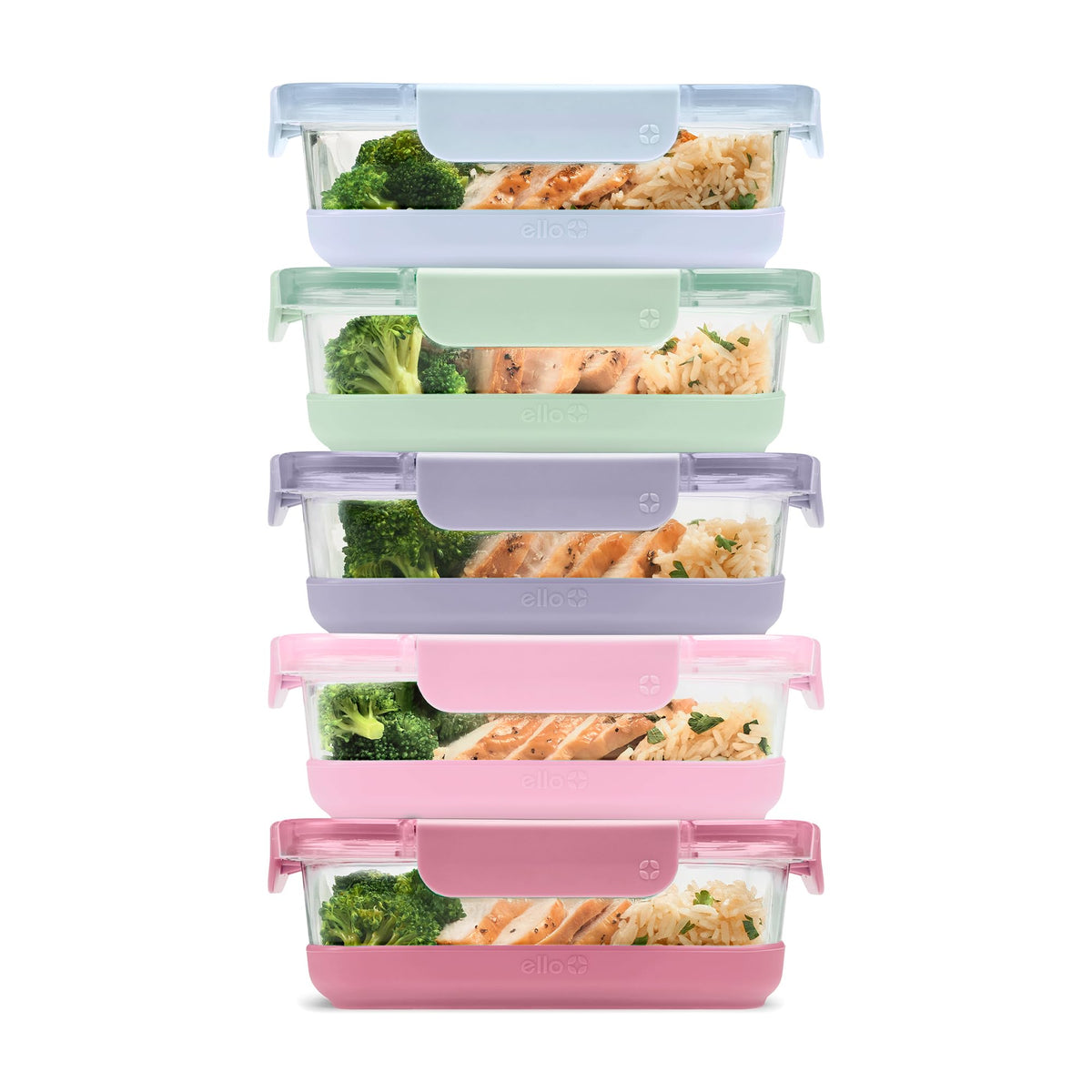 Ello Duraglass 3.4 Cup Glass Meal Prep Containers, 10 Pc, 5 Pack, Blue