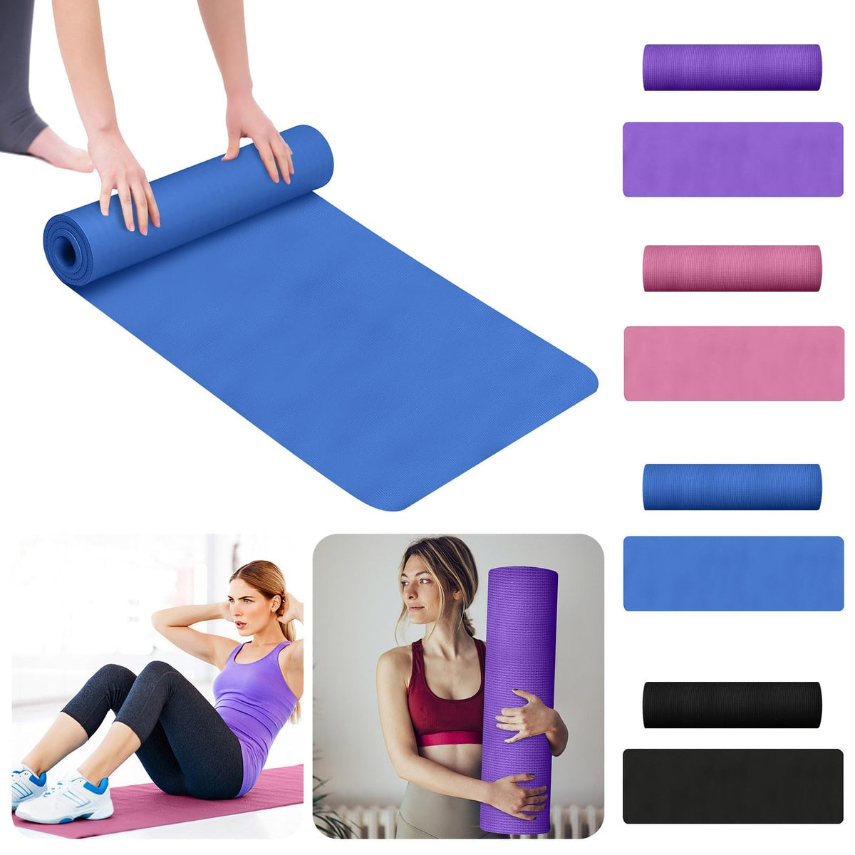 Yoga Mat with Strap 5mm Thick Non Slip Anti-Tear High Density Exercise Mat with Carrying Strap Hot Yoga Mat for Fitness, Home Yoga, Gym, Stretching, Workouts, Floor, Pilates
