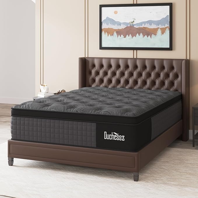Hybrid Mattress Black with Gel Memory Foam and Individually Pocket Innerspring Euro Top Mattresses Medium Firm for Motion Isolation, Edge Support (10 Inch-Black & Grey, Queen)