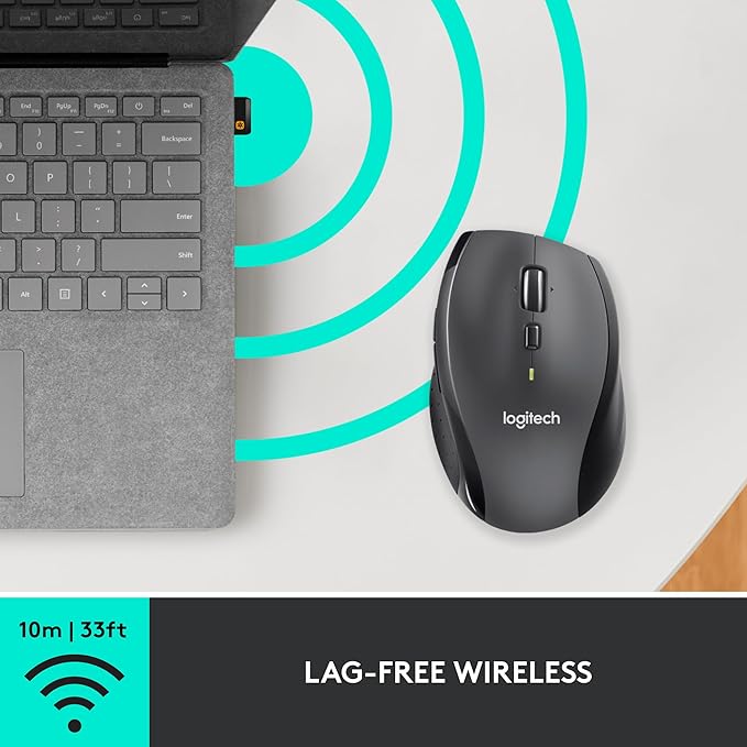 Logitech M705 Marathon Wireless Mouse, Gaming Mouse Wireless, 2.4 GHz USB-A Receiver, 5-Programmable Buttons, 3-Year Battery, PC, Mac, Laptop, Chromebook - Black