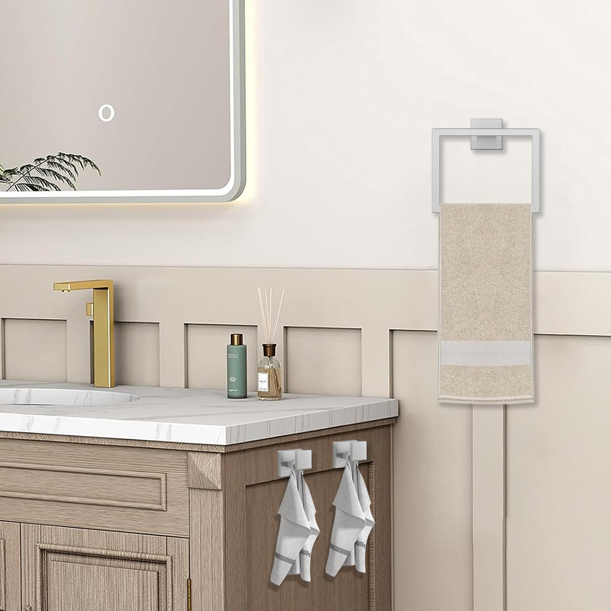 JOPOFI 5 Piece Towel Bar Set - 23.6 Inch Bath Towel Holder - Brushed Nickel