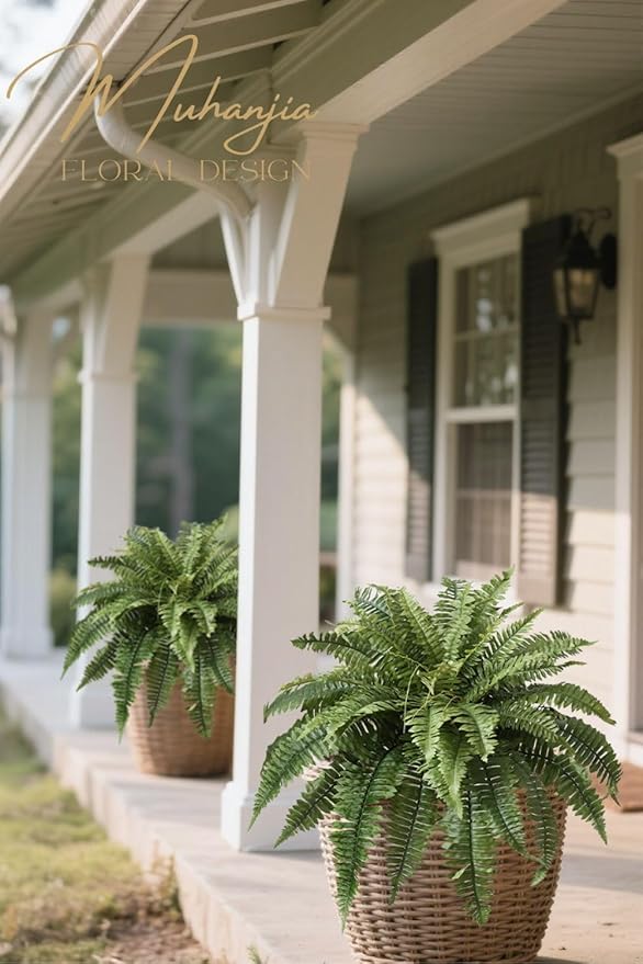 37" Silky Artificial Boston Fern Bush,Set of 2, Fake Fern Large Hanging Plant That Look Real for Outdoors Home Decor,46Branches. (37" 2pcs46Fronds)