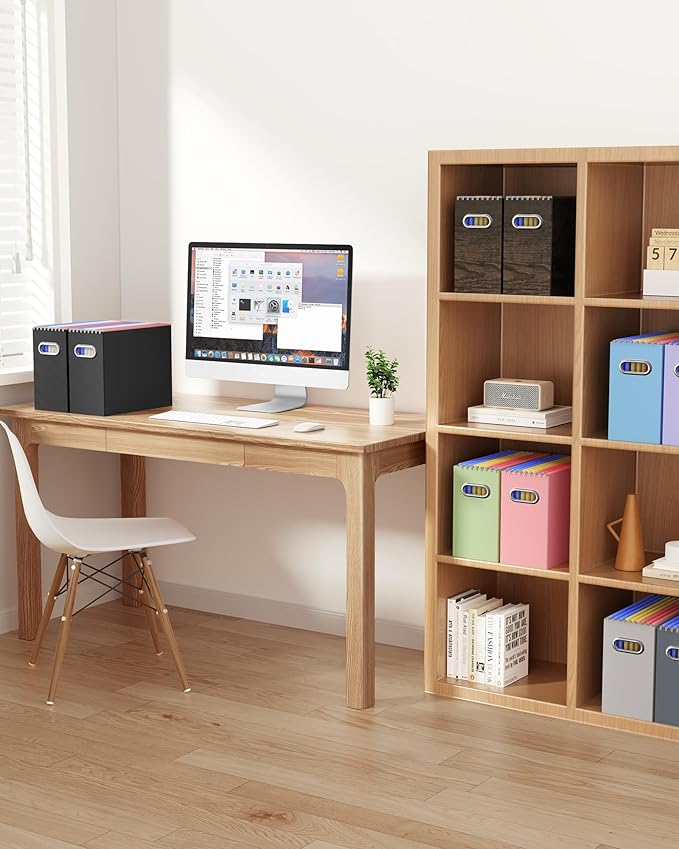 Oterri Cardboard File Organizer Box for Hanging File Folders Letter Size,File Box for Computer Desk,File Cabinet,Working Home,Office,Classroom (Brown Wood Grain Print, Letter Size - 4 Packs)