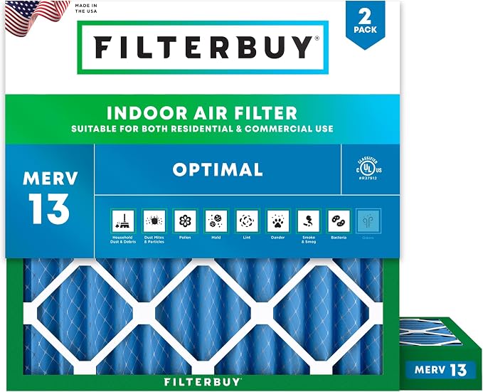 Filterbuy 18x18x2 Air Filter MERV 13 Optimal Smoke & Allergy Defense,