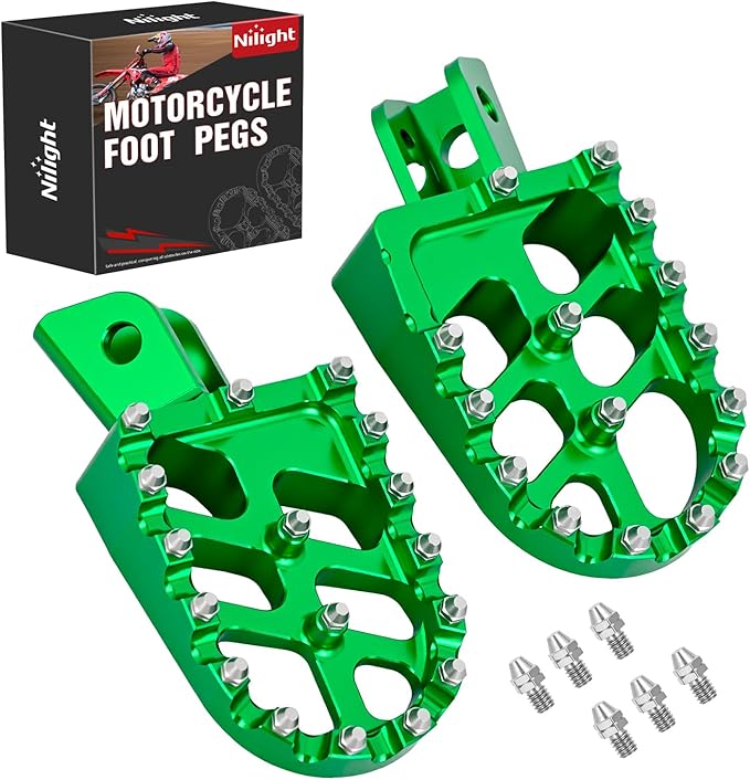 Nilight Motorcycle Foot Pegs Dirt Bike Footpegs Fit for Kawasaki KLX110 2002-2023 KLX110L 2010-2023 KX60 1998-2003 CNC Foot Pegs for Motorcycles Heavy Duty Aluminum Alloy Foot Rests, Green