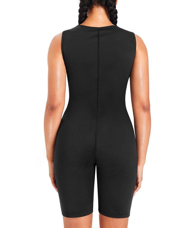 Junlan Sauna Suit for Women Full Body Sweat Jumpsuit for Working Out(Black,Large)