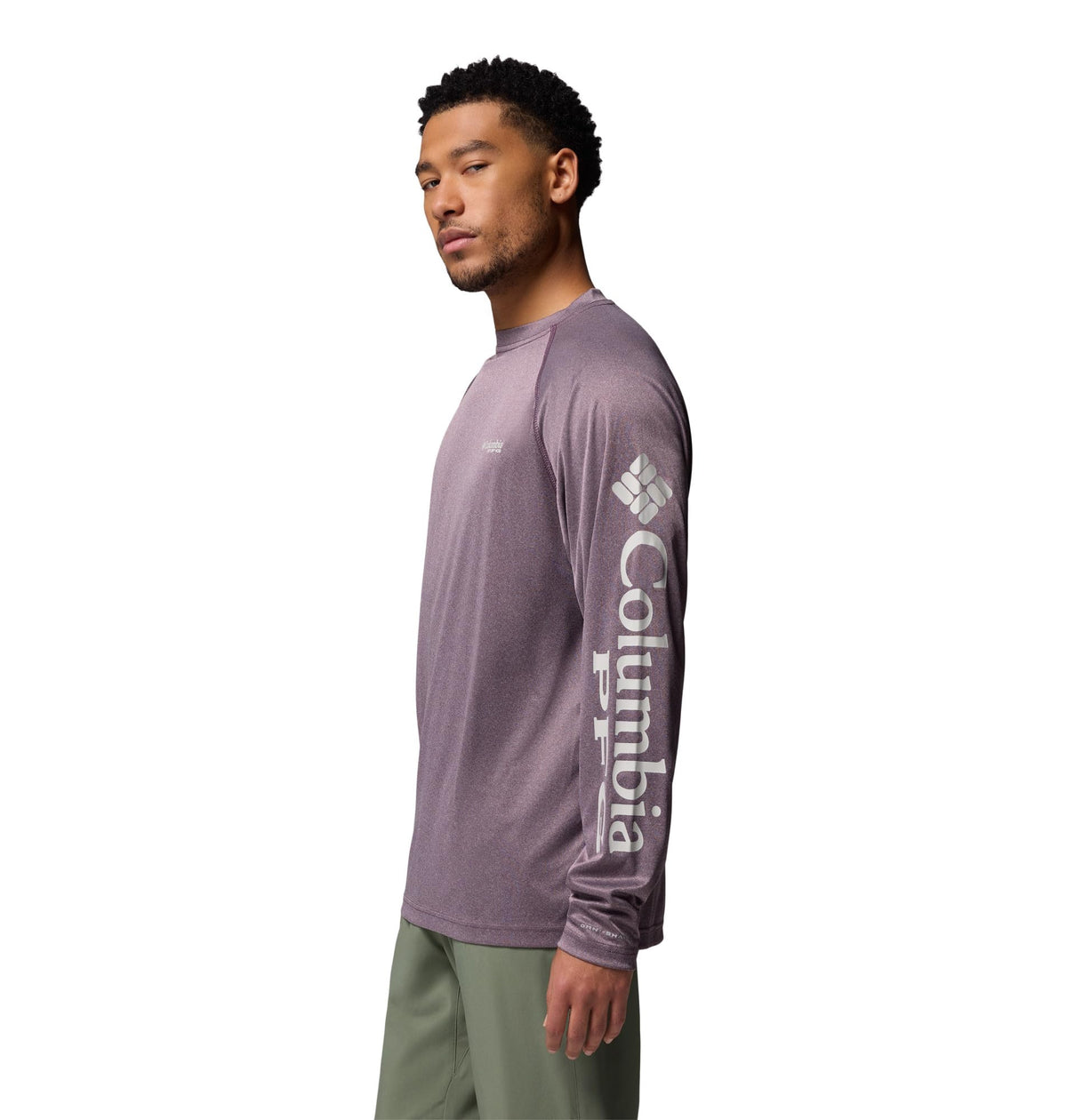Columbia Men's PFG Terminal Tackle Long Sleeve Fishing Shirt, Dusty Purple Heather/Cool Grey Logo, 4X Tall