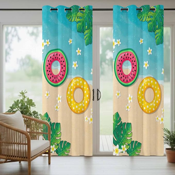 Summer Outdoor Curtains for Patio Plumeria Swimming Circles Ocean Beach