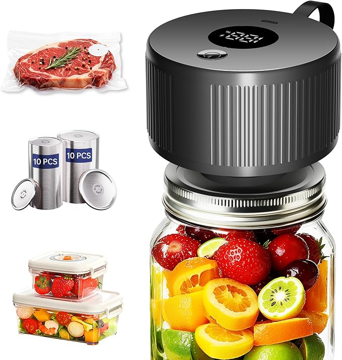 Electric Mason Jar Vacuum Sealer Kit, 3-in-1 Handheld Jar Sealer, Black