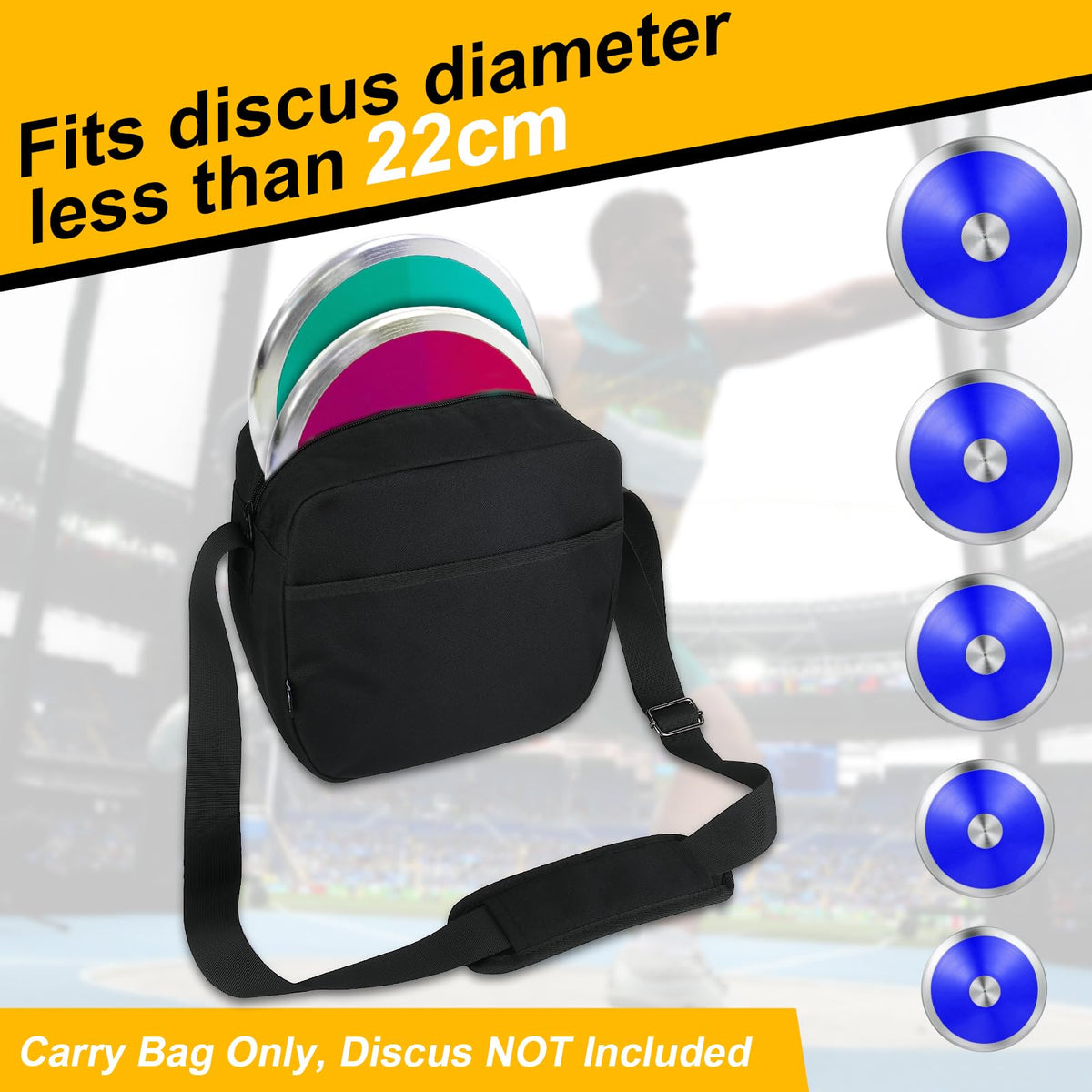 Cosmos Discus Carrier Bag Discus Shoulder Bag with Adjustable Strap, Track and Field Discus Throw Carry Case Portable Discus Storage Bag with Zipper Pocket for Storing 2 Discuses, Discus Not Included