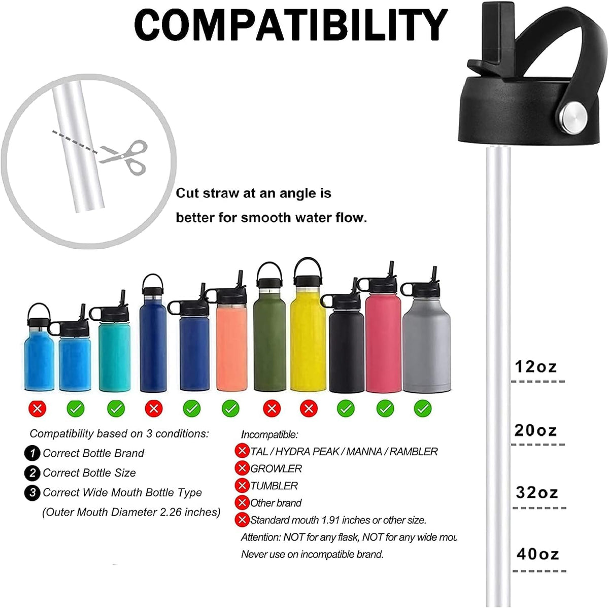 Lids with Straw for Hydroflask Wide Mouth 20 32 40 oz, Flex Straw Lid Fit for Hydro Flask Sports Water Bottles, Flexible Handle Replacement Lid Straws Cap Top Accessories (2 Pcs Light Purple)