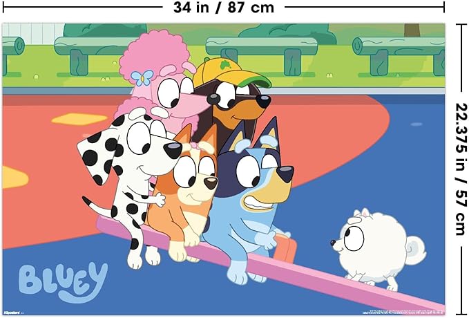 Bluey (2018) - Bluey and Friends See Saw Fun Wall Poster, 34L" x 22.4W", Poster & Mount Bundle