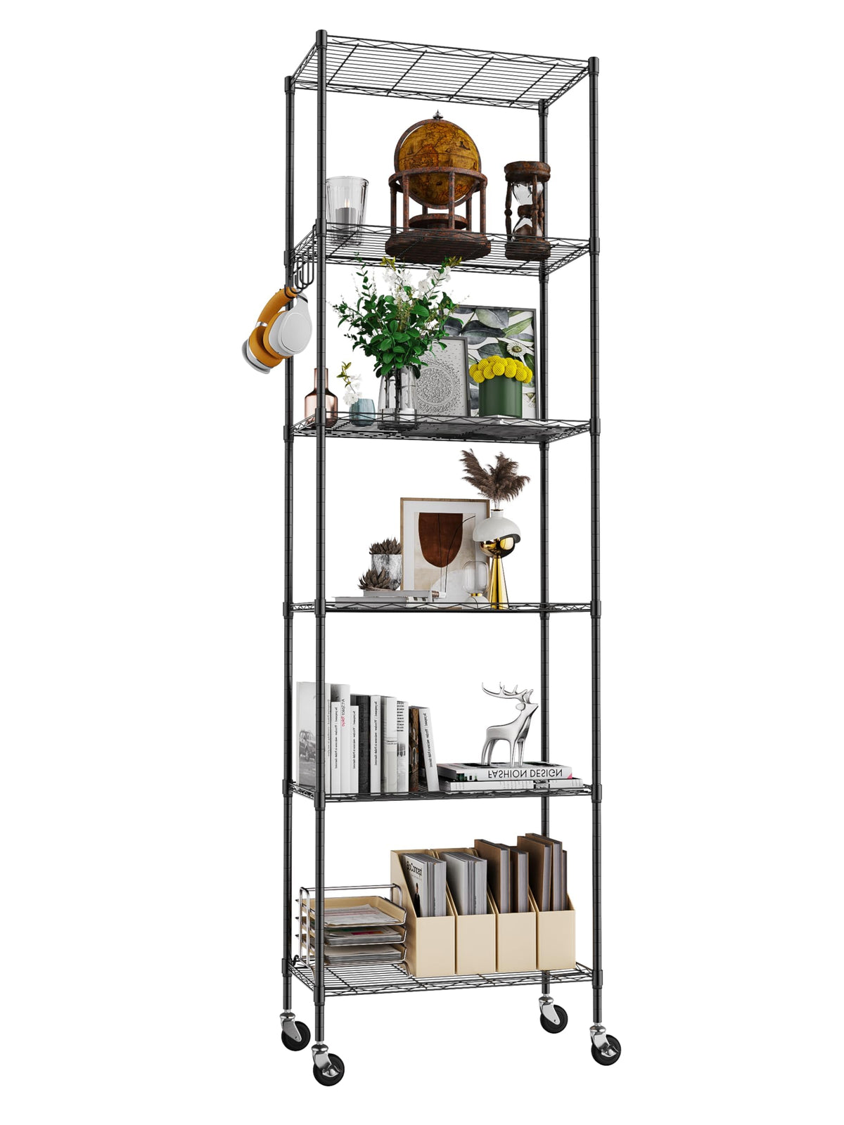 Himimi 72" H Storage Shelves 4 Tier Metal Shelving Adjustable Wire Shelf with Wheels, Heavy Duty Shelving for Garage Kitchen Pantry Bathroom Laundry 18" D*48" W*72" H, Black