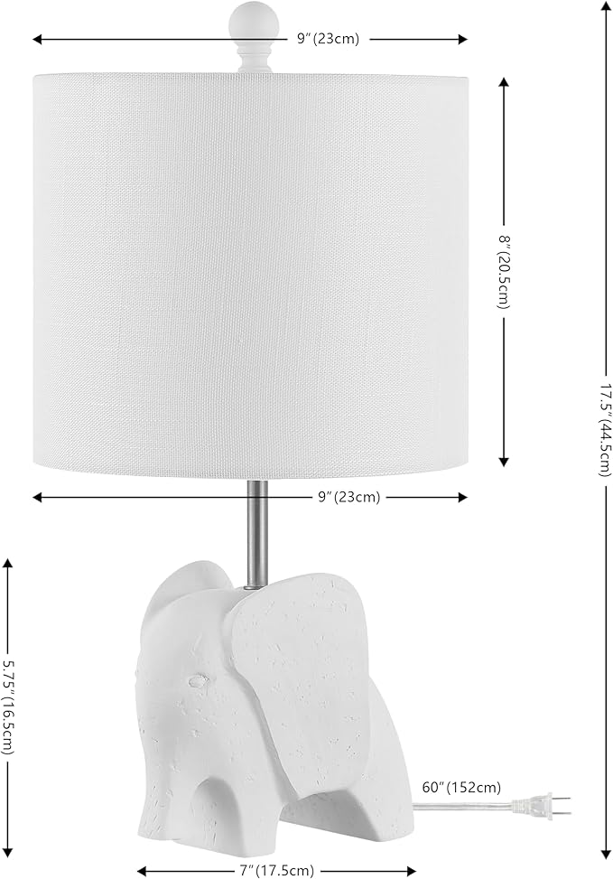 JONATHAN Y 17.5" White Elephant Kids Table Lamp, Whimsical Resin Bedside Lamp with White Linen Drum Shade for Bedroom Playroom Nursery, LED Bulb Included, UL Listed (JYL1143D)