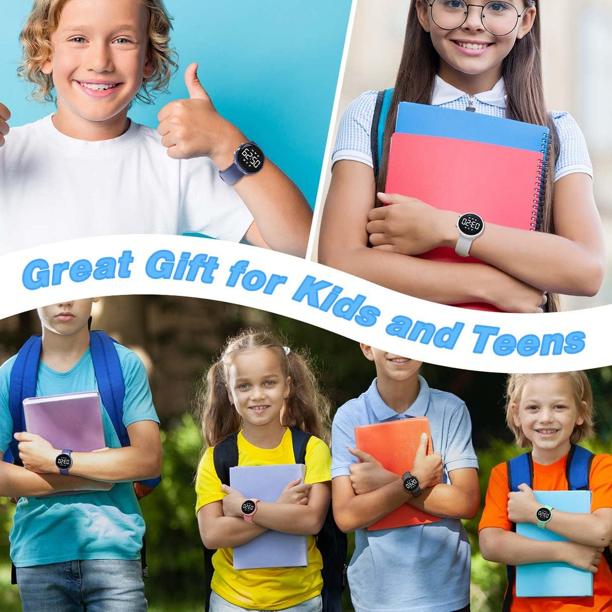 Focwony Kids Fitness Tracker Watch, Digital Steps Counter, Boys Girls Waterproof Wristwatch with Step Counting/Distance/Calories/Stopwatch/Alarm Clock, Great Xmas Gift for Children (White)