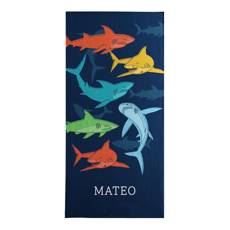 Let's Make Memories Personalized Beach Towel for Kids - Summer Camp Pool Party - Beach Vacation - Standard (30”x60”) - Colorful Sharks