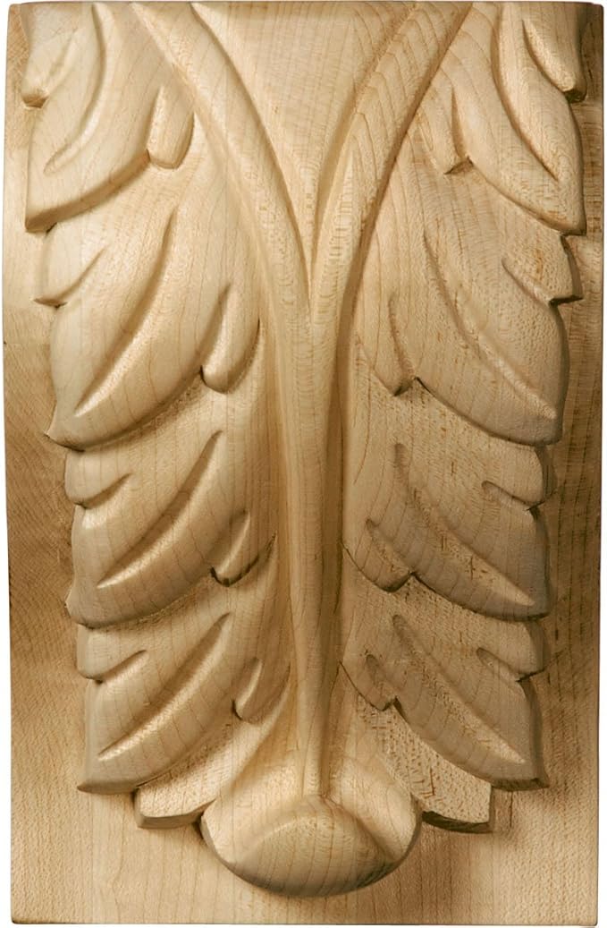 Ekena Millwork CORW05X04X07BAMA Extra Large Acanthus Leaf Block Wood Corbels, 4 1/2"W x 3 3/4"D x 7"H, Maple
