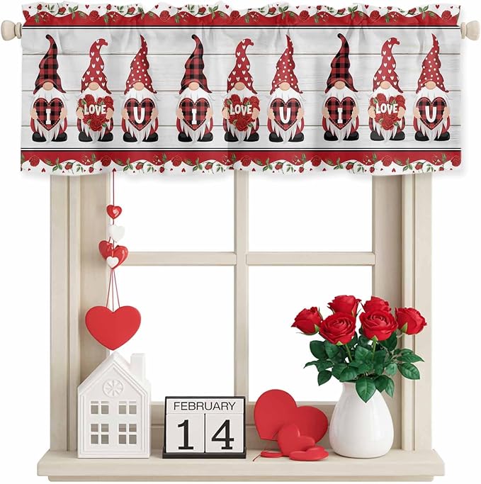 I Love U Valance Curtains for Kitchen, Valentine's Day Dwarf Romantic Wood