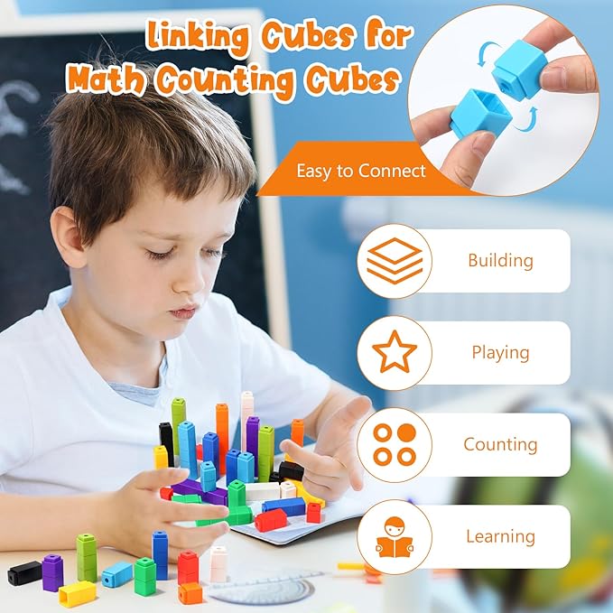 100 Pcs Green Linking Cubes for Math Counting Cubes Manipulatives Plastic Counting Block Manipulative Classroom Learning Supplies for Educational Preschool Activities Boy Girl (Green)