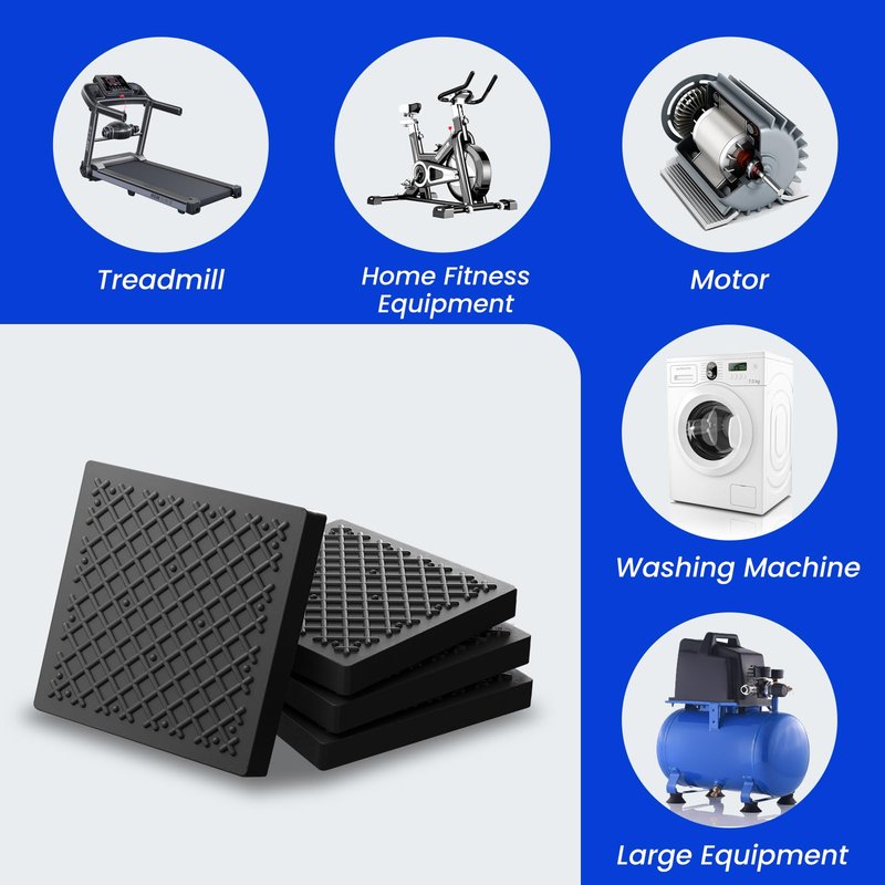 Exercise Equipment Mat 5.11x5.11x0.55in 4pcs, Heavy Duty Thick Steel Embedded Rubber Mat, Anti Slip/Noise Reduction/Vibration Resistance, Treadmills Equipment Pads, Used for Carpets, Wooden Floors