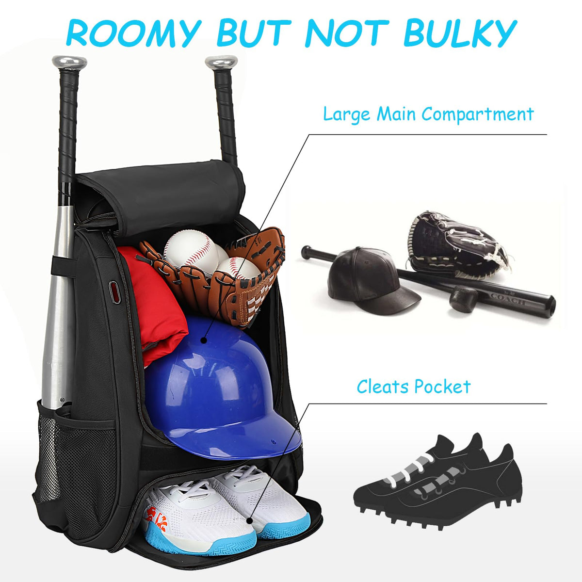 LARIPOP Youth Baseball Bag, Bat Backpack with Fence Hook & Separate Shoe Compartment, Waterproof Equipment Bag for Baseball, T-Ball & Softball