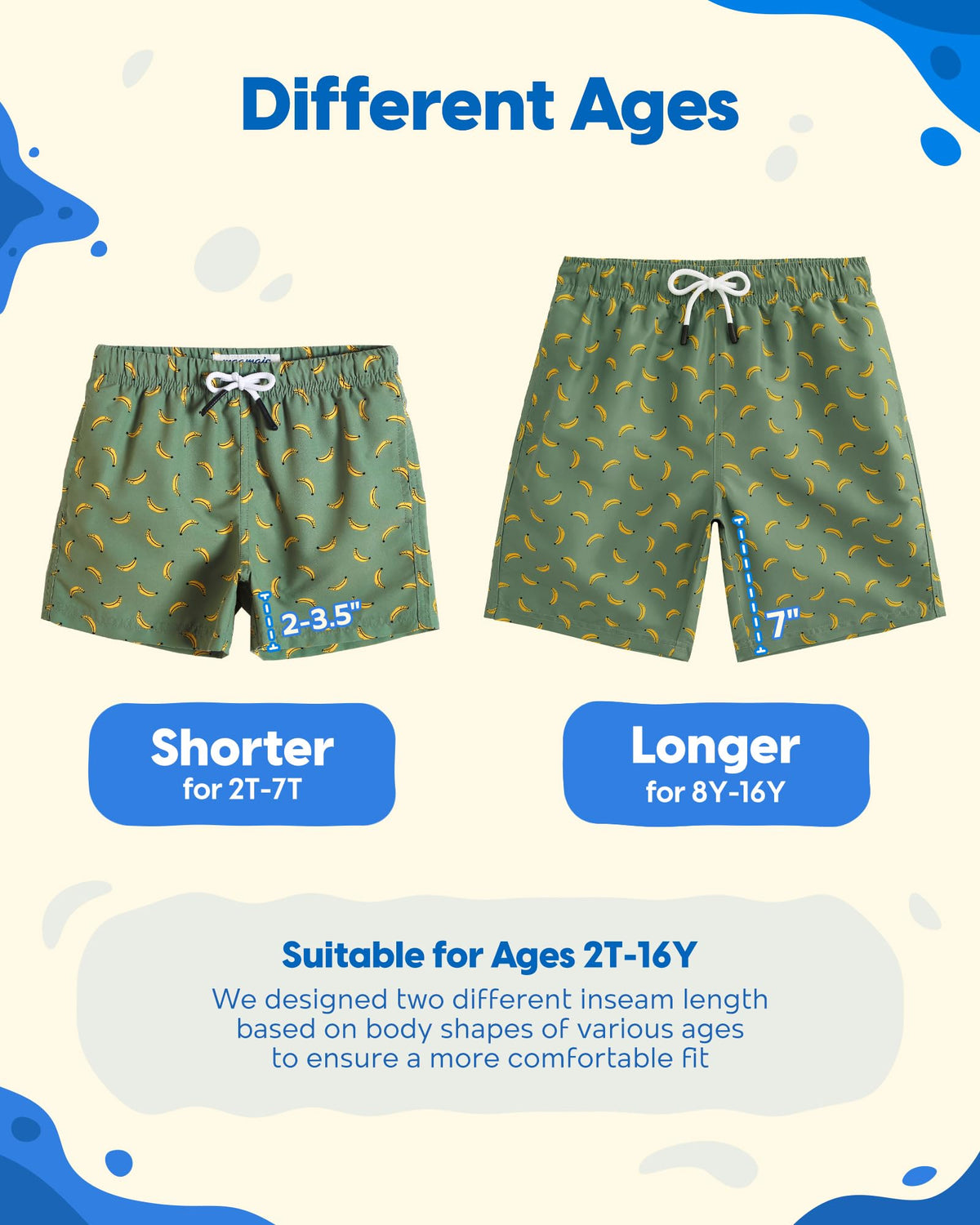 maamgic Boys Swim Trunks Toddler Swim Shorts Little Boys Bathing Suit Swimsuit Toddler Boy Swimwear,Banana-Matcha Green,14 T