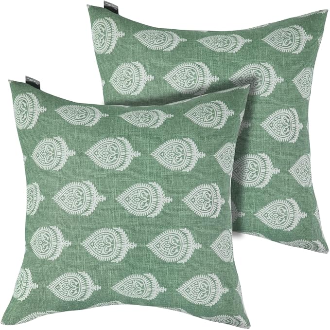 FUNHOME Outdoor Pillow Covers ONLY, No Insert! Pack of 2 Square Throw Pillow Covers, Decorative Water-Repellent Modern Cushion Cases for Sofa Patio Couch Decoration 18 x 18 Inch-Fair Green