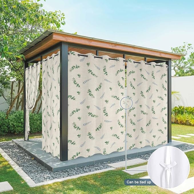 Leaf Outdoor Curtains for Patio Summer Jugal Leaves Pastoral Plant Linen