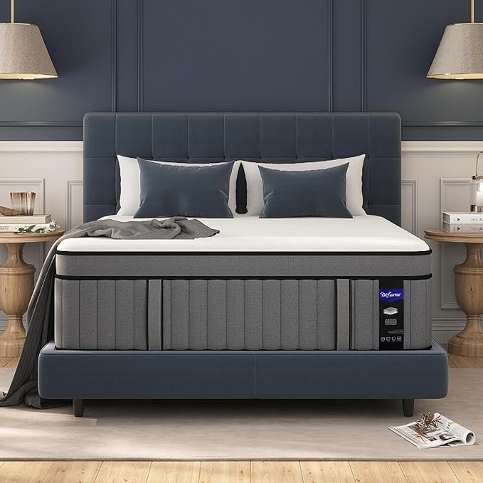 DIFAME King Size Mattress,14 inch King Mattress in a Box,Hybrid Mattresses with Gel Memory Foam & Pocket Springs, Pressure Relief, Cooling, Enhanced Edge Support,Firm