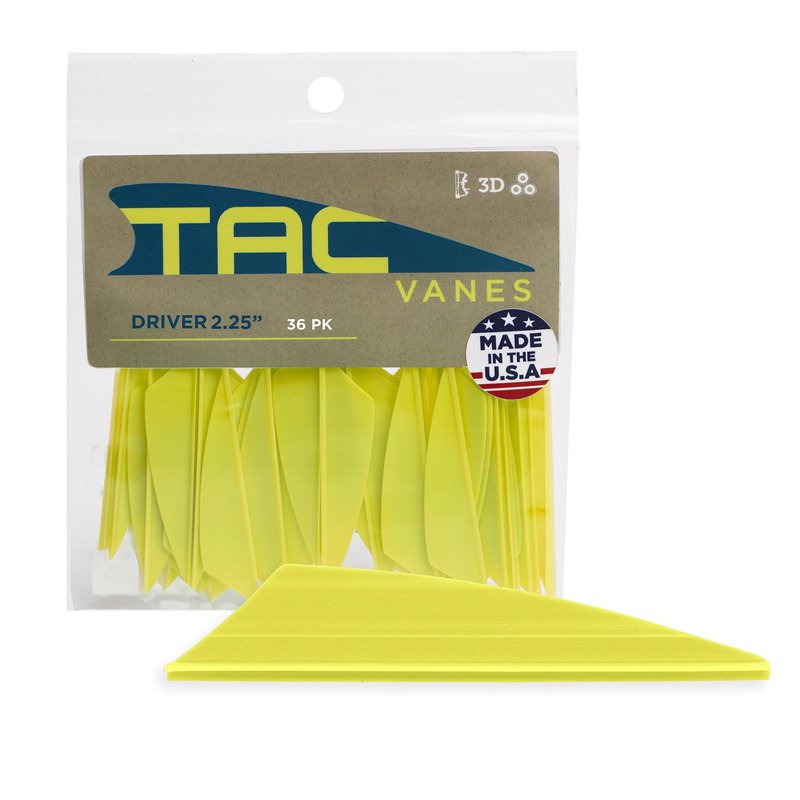 TAC Vanes 2.25" Driver Arrow Vanes | Archery Fletching for Compound & Crossbow | Durable, Lightweight, High Accuracy, Yellow 36 Pack