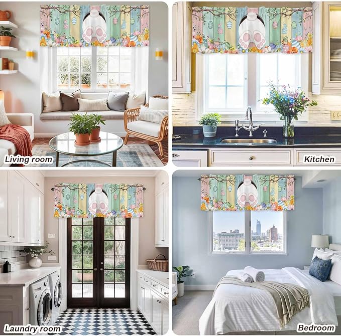 Easter Curtain Valances for Windows, Kitchen Valance Window Treatment, Spring