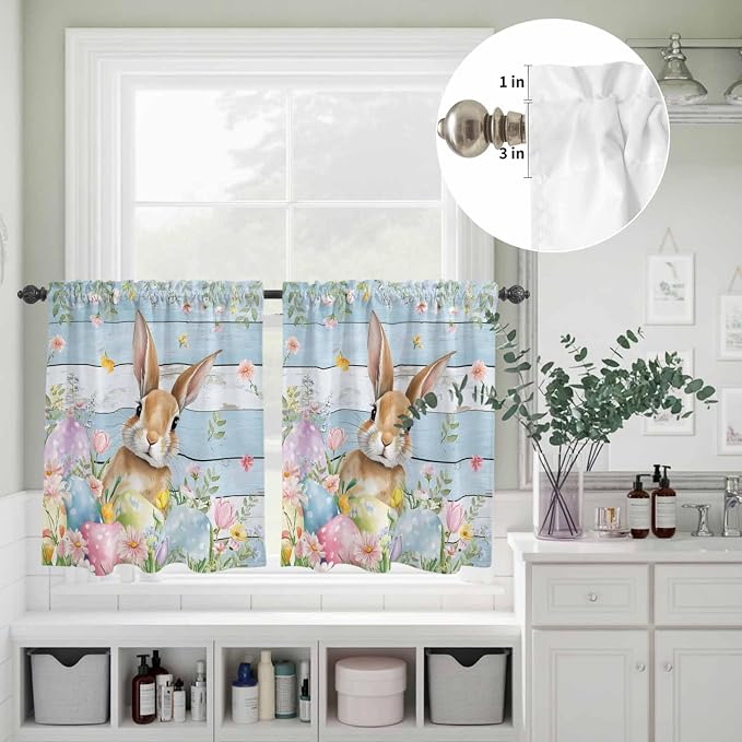 Kitchen Curtains Tiers and Valance Set of 3, Easter Light Filtering Window