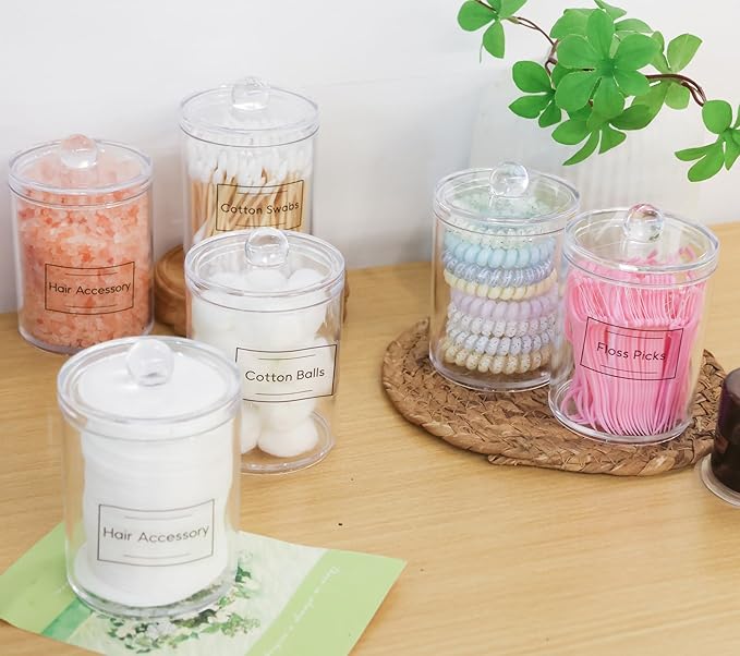 1 Pack Acrylic Qtip Holder Dispenser,Canisters Apothecary Jar Set, Vanity Makeup Storage Organizer Set, 12 oz