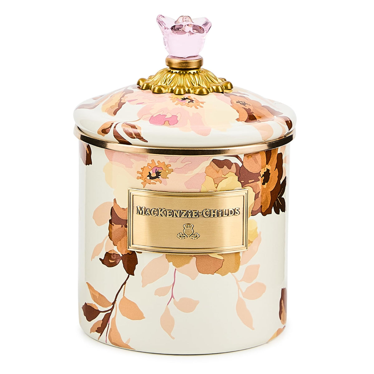 MACKENZIE-CHILDS Enamel Canister, Small, Wild Rose White