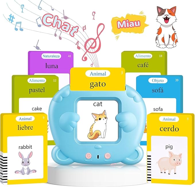 Spanish & English Talking Flash Cards for Toddler, Bilingual Flash Cards Learning Montessori Toys with 224 Sight Words, Speech Therapy Toys for Children Sensory Preschool Education
