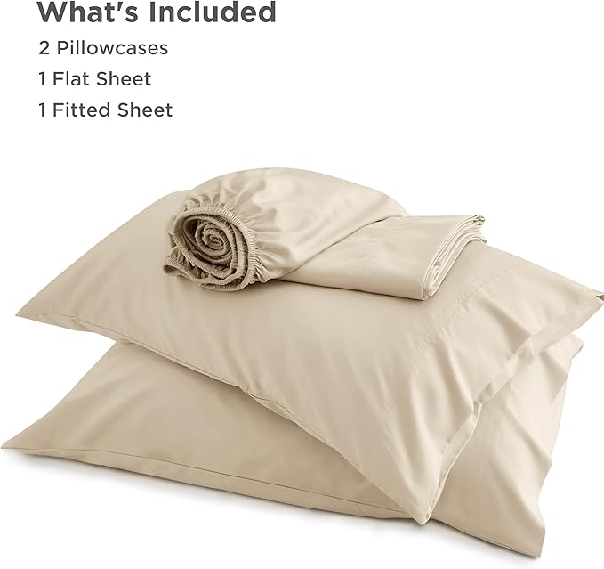 Bedsure Full Size Bed Sheets, Cooling Sheets, Rayon Derived from Bamboo, Breathable & Soft, Deep Pocket Up to 16 Inches, Hotel Luxury Silky Bedding for Hot Sleepers, Beige