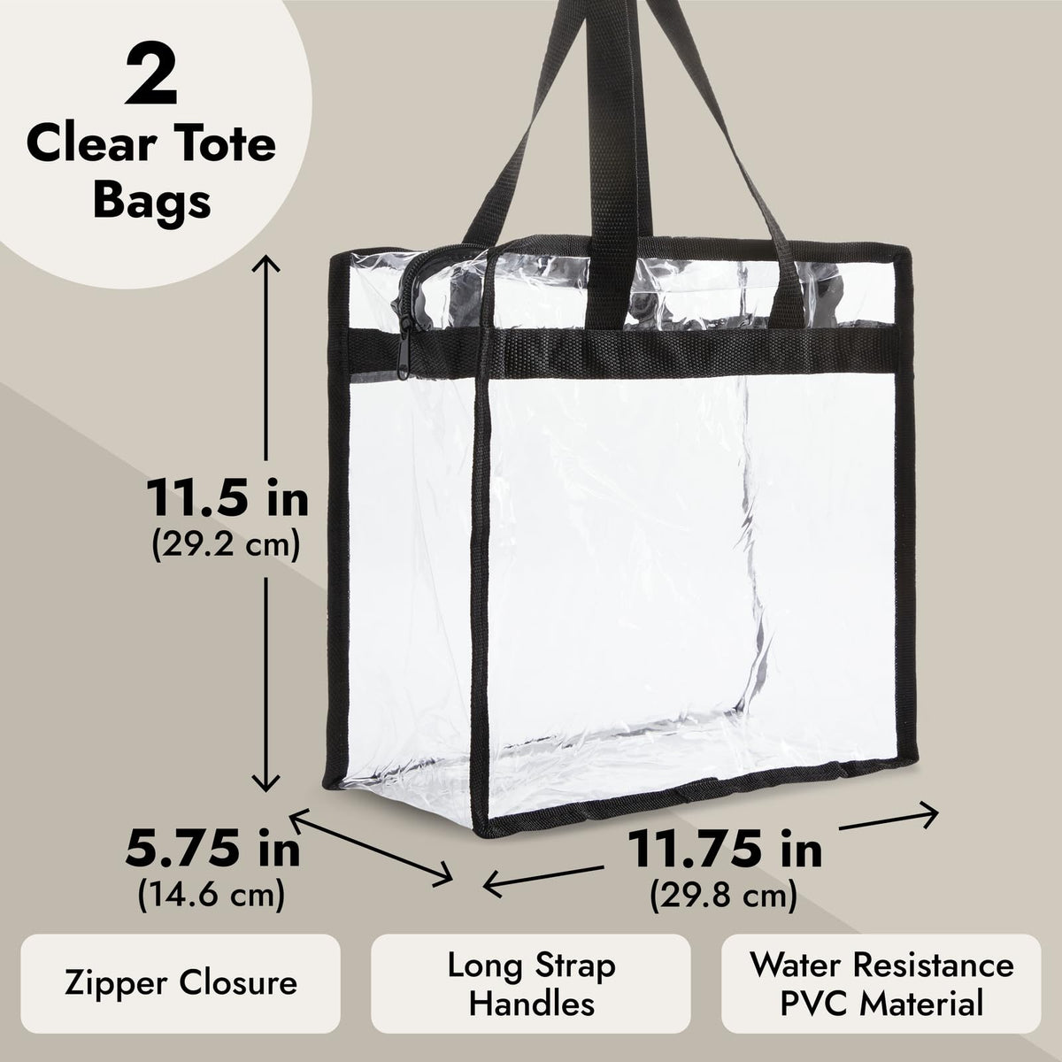 Juvale Stadium Approved Clear Tote - Venue Entry Ready Clear Stadium Bag - PVC Waterproof & Zipper on Plastic Tote Bag - Transparent Purses for Women - 4 Pack, 12 x 6 x 12 in