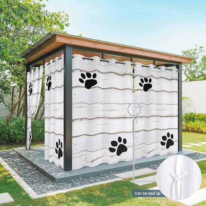 Wood Grain Outdoor Curtains for Patio Claws Animals Wooden White Waterproof