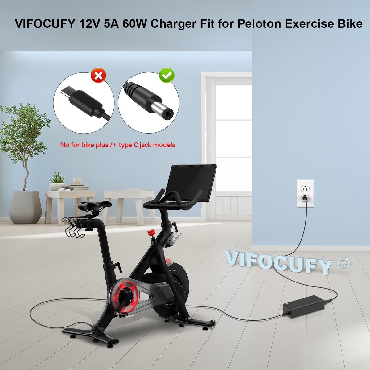 VIFOCUFY Power Cord for Peloton Exercise Bike 12V 4.17A Power Supply