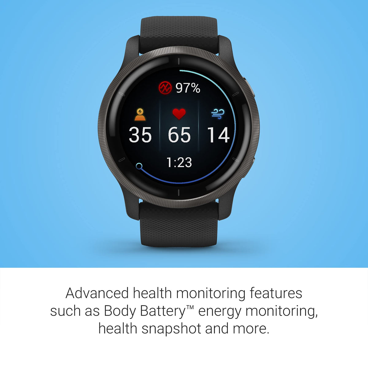 Garmin Venu 2, GPS Smartwatch with Advanced Health Monitoring and Fitness Features, Slate Bezel with Black Case and Silicone Band
