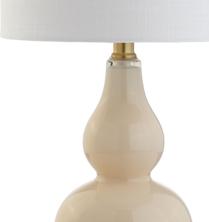 JONATHAN Y 20.5" Ivory Glass Table Lamp, Modern Gourd Bedside Nightstand Lamp for Bedroom, Living Room, White Linen Shade, LED Bulb Included (JYL1028B)
